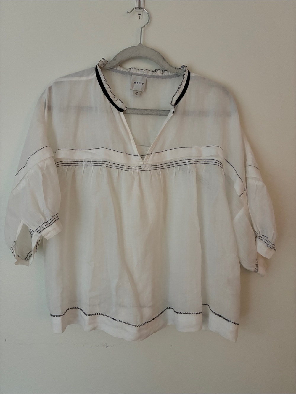 Maeve White Tunic Blouse with Black Stitching